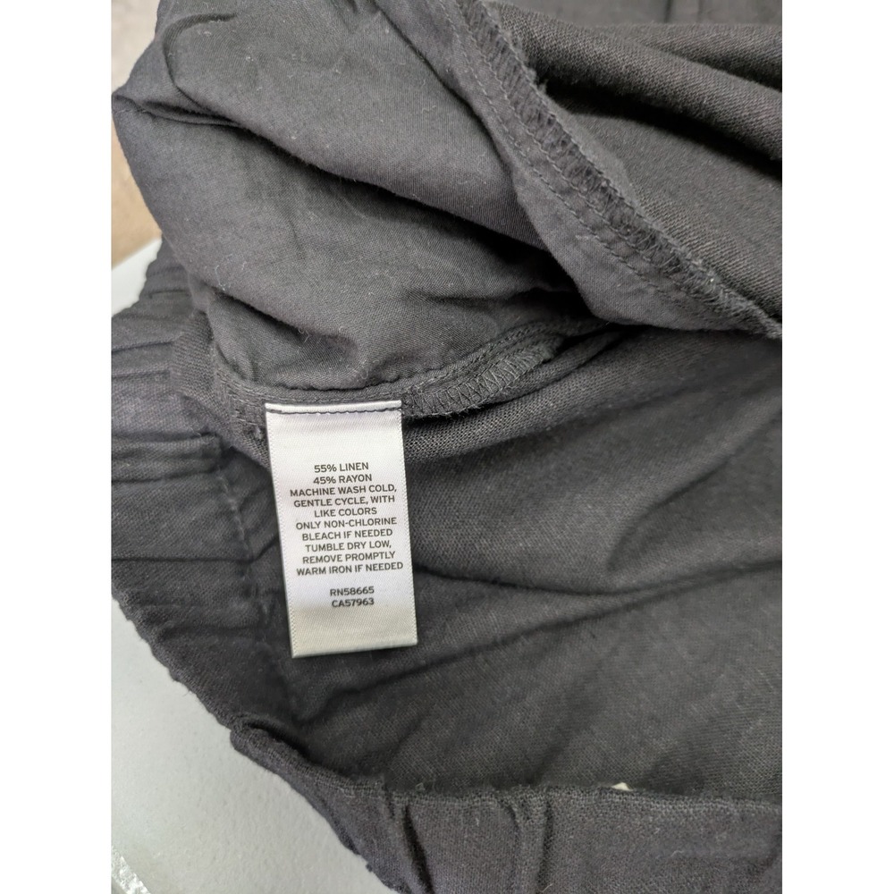 Linen Blend Pants Women's Large Black Wide Leg Minimalist Casual Bohemian Beachy - Picture 6 of 8